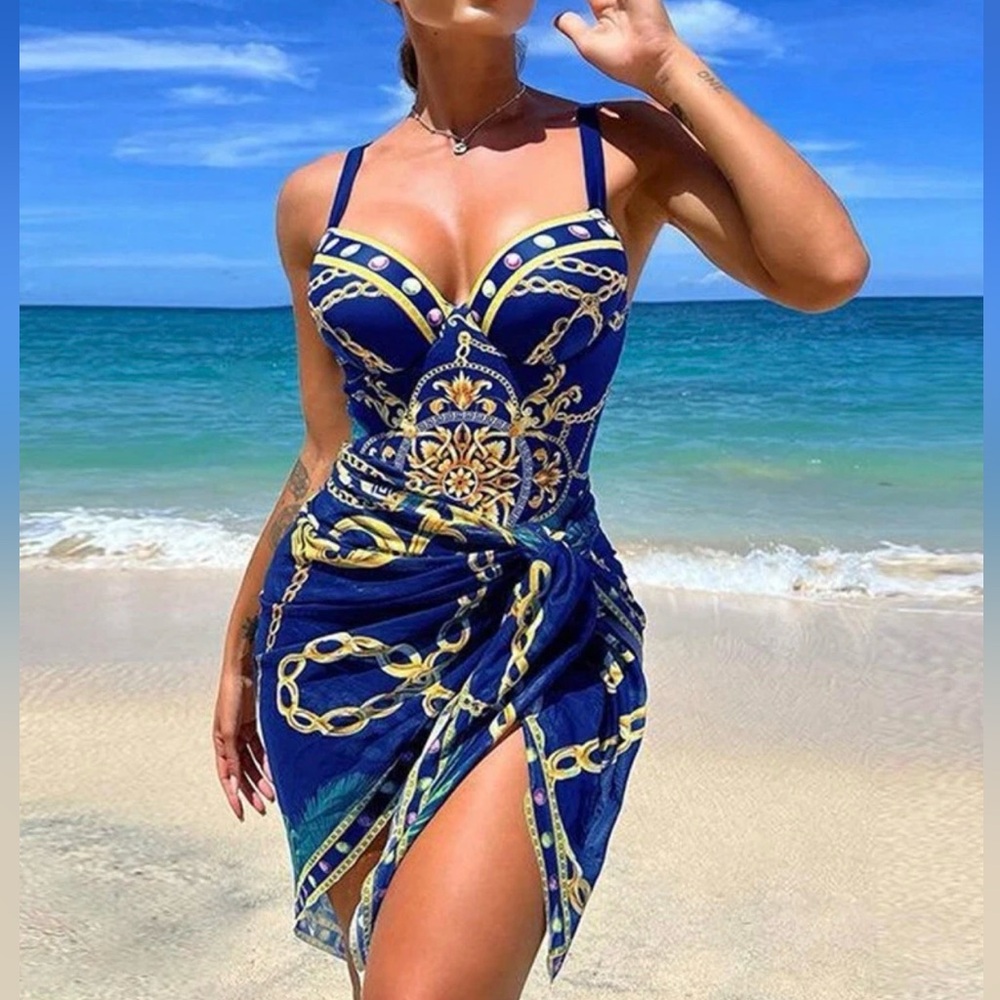 New Shein  2 Piece Swimwear Strapped Push UP One Piece Swimsuit